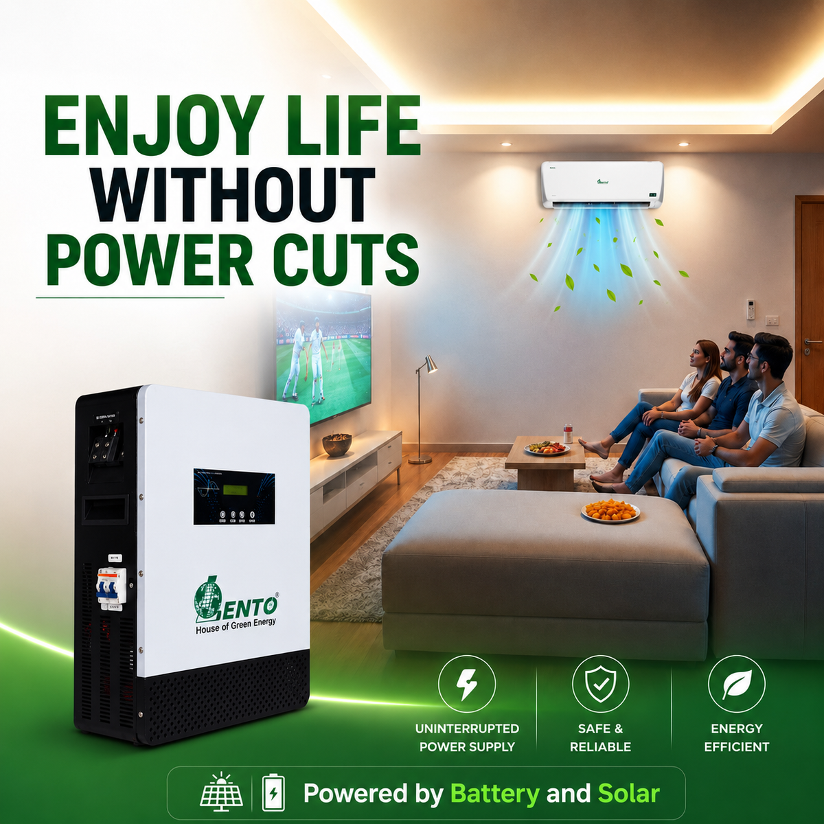 Lento 1.1KVA 12.8V Lithium Battery Inverter for Home | Up to 3Hr 15Min Power Backup @400W | Pure Sine Wave UPS | Inbuilt LiFePO4 Battery | Wall Mount Design | LCD Display