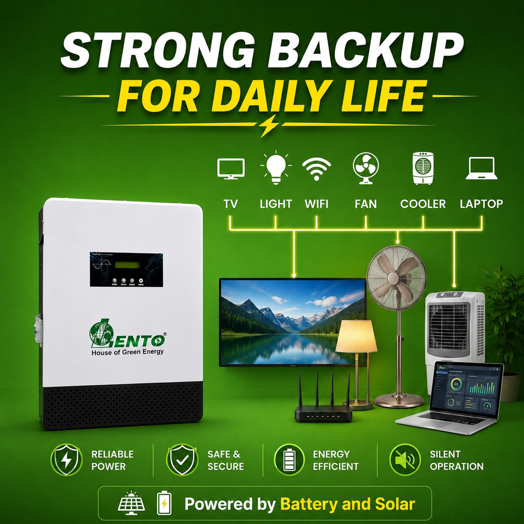 Lento 1.1KVA 12.8V Lithium Battery Inverter for Home | Up to 3Hr 15Min Power Backup @400W | Pure Sine Wave UPS | Inbuilt LiFePO4 Battery | Wall Mount Design | LCD Display