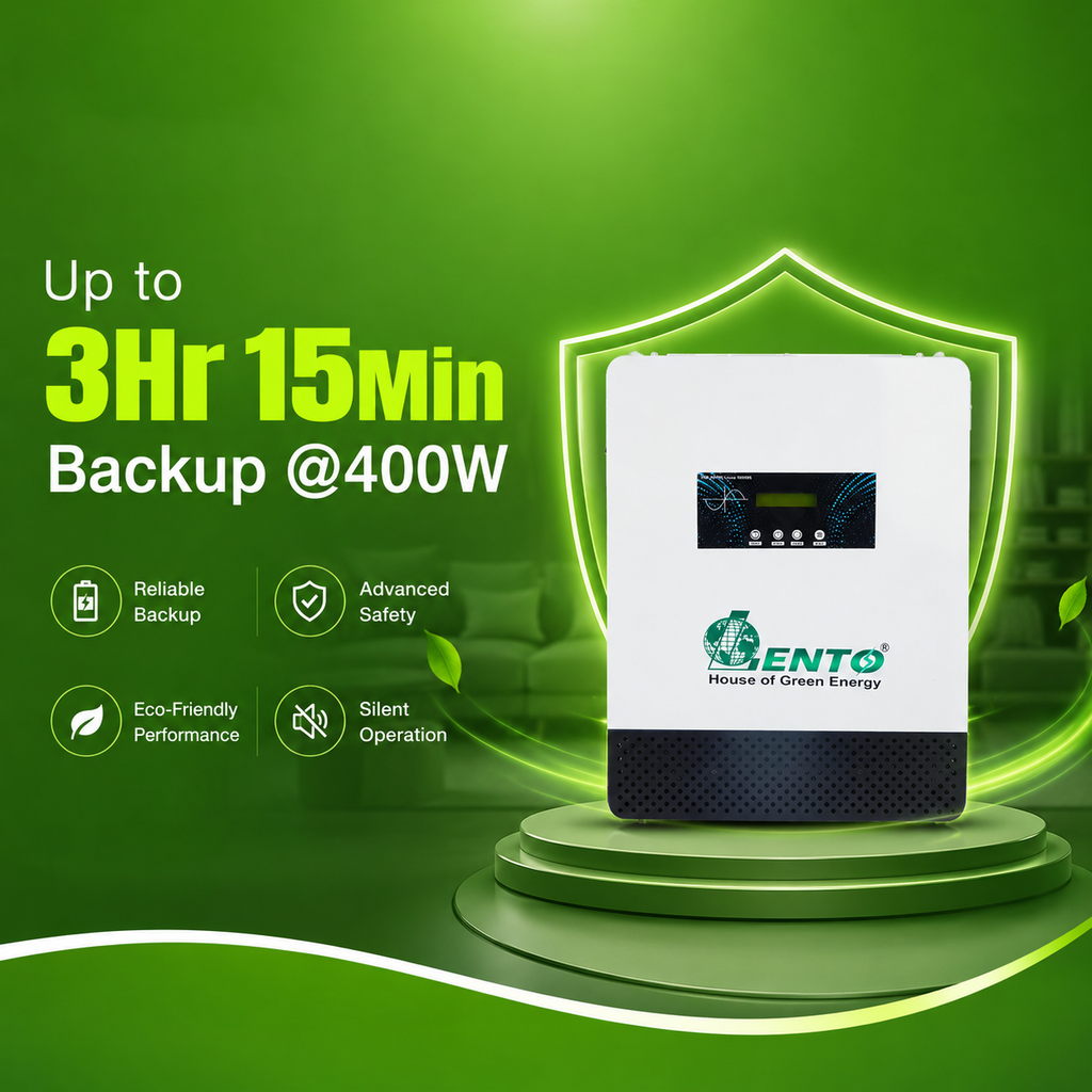 Lento 1.1KVA 12.8V Lithium Battery Inverter for Home | Up to 3Hr 15Min Power Backup @400W | Pure Sine Wave UPS | Inbuilt LiFePO4 Battery | Wall Mount Design | LCD Display