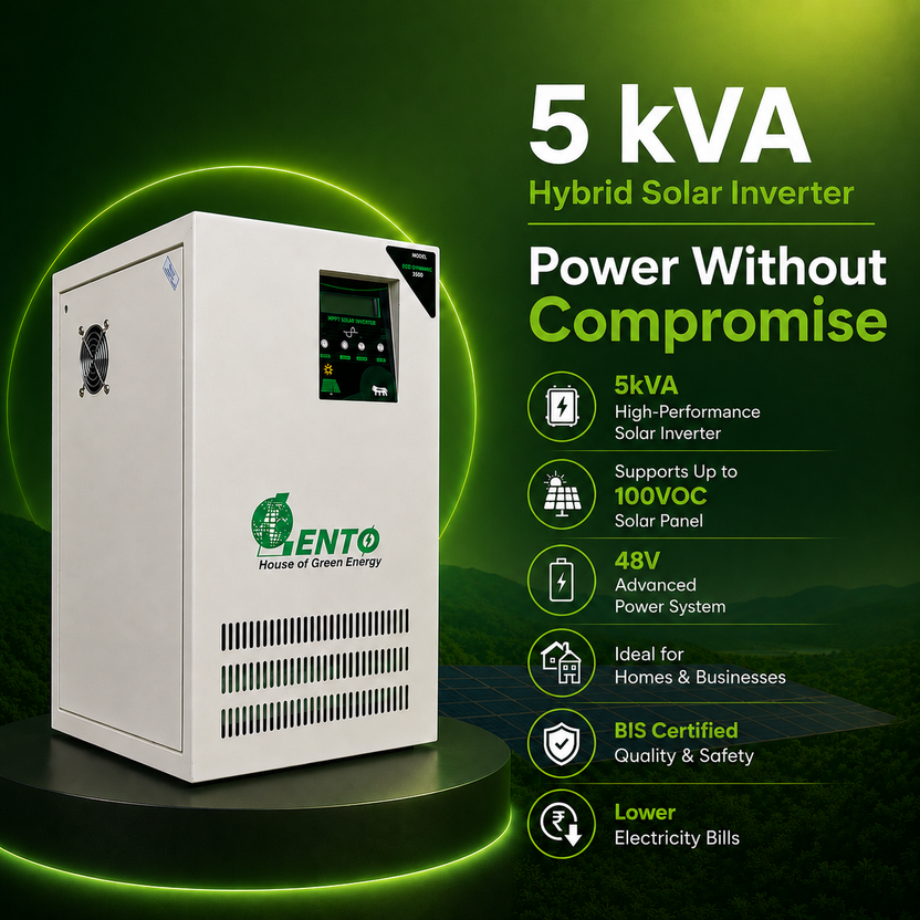Lento Solar Hybrid Inverter (PCU) with MPPT | Pure Sine Wave Solar UPS | Supports Lithium, Tubular, SMF & Gel Batteries | Silent Operation | Industrial Grade (5KVA & 48V)