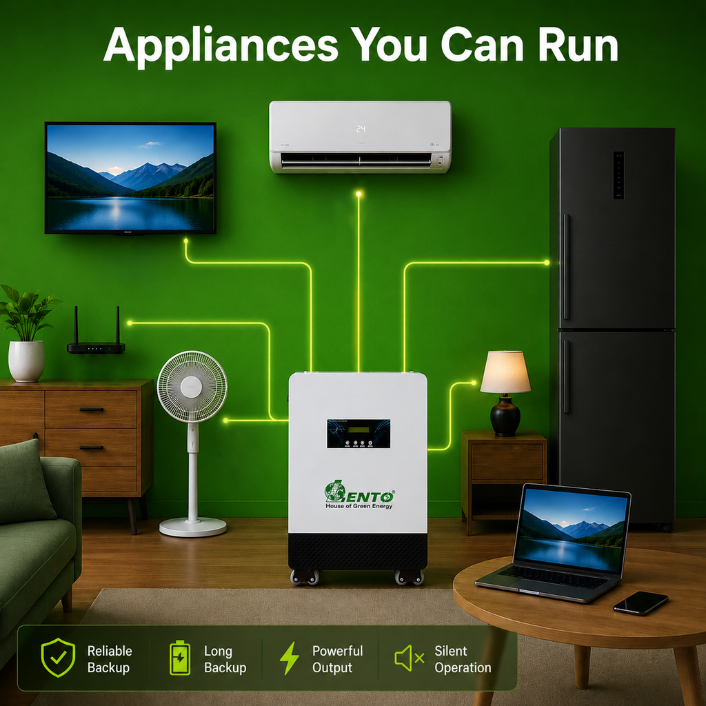 Lento 2.5KVA Lithium Inverter with 100Ah LiFePO4 Battery (25.6V), Up to 6Hr 15Min Backup @400W, Pure Sine Wave, Fast Charging, Smart BMS, 5Yr Battery & 3Yr Inverter Warranty