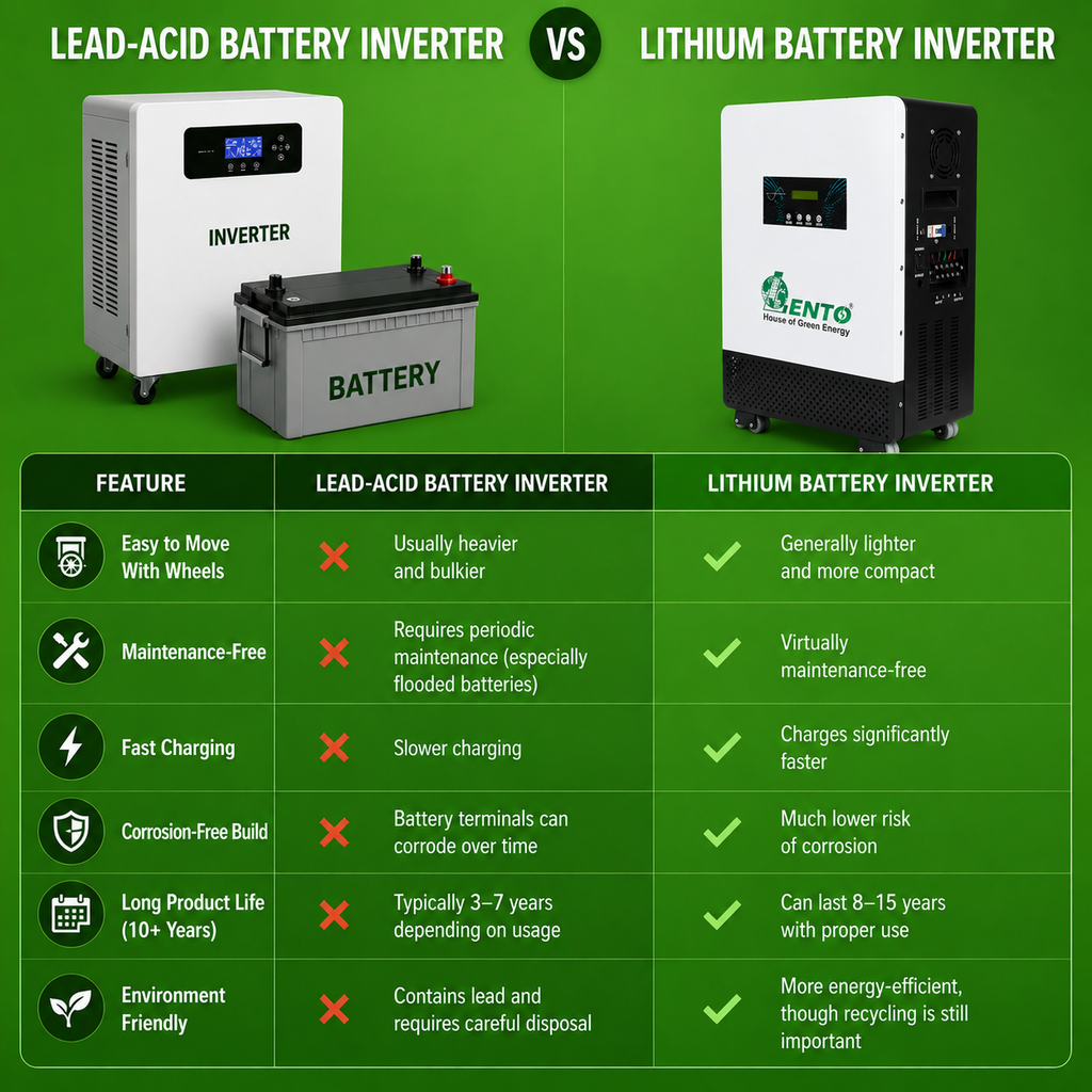 Lento 2100VA 25.6V Solar Hybrid Lithium Battery Inverter | Inbuilt LiFePO4 Battery | Pure Sine Wave UPS | PWM Solar Controller | Home & Office Power Backup | Maintenance-Free Design