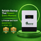 Lento 1100VA Hybrid Solar Inverter with Inbuilt 12.8V Lithium Battery | MPPT Solar Charger | Pure Sine Wave Output | Up to 1100W Solar Support | Fast Charging | Wall Mount Design | Made in India