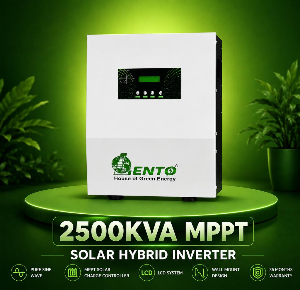 Lento 2.5KVA 24V Solar Inverter for Home | Hybrid Solar PCU with Advanced MPPT Technology | Pure Sine Wave Solar UPS | Compatible with Lithium, Tubular, SMF & Gel Batteries | Wall-Mount Design