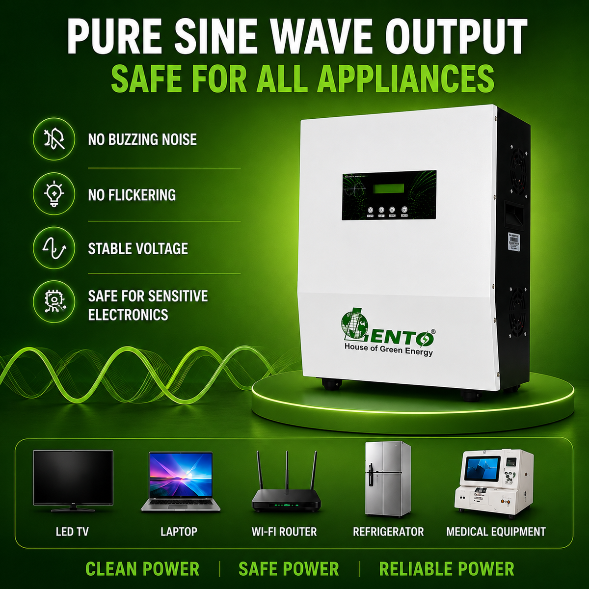 Lento 2.5KVA 24V Solar Inverter for Home | Hybrid Solar PCU with Advanced MPPT Technology | Pure Sine Wave Solar UPS | Compatible with Lithium, Tubular, SMF & Gel Batteries | Wall-Mount Design